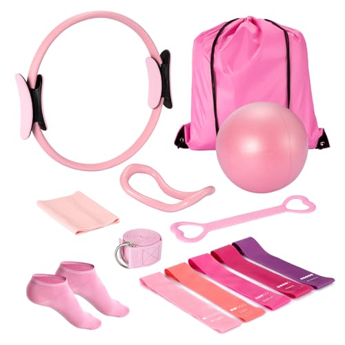 Kit de pilates rose avec anneau et balle de 25 cm Ideal Swan pour gym domicile