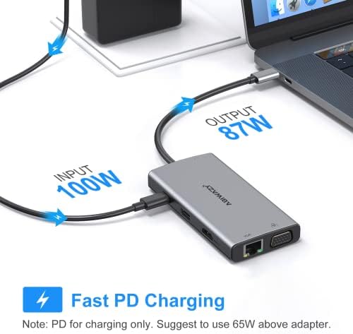 USB C Hub Multiport Adapter USB-C to HDMI Adapter USB C Dongle for MacBook Pro/Air,USB-C Hub to HDMI,VGA,Ethernet,100W PD,4 USB Ports,SD/TF Card Reader and Audio for Dell,Thinkpad,Lenovo,HP
