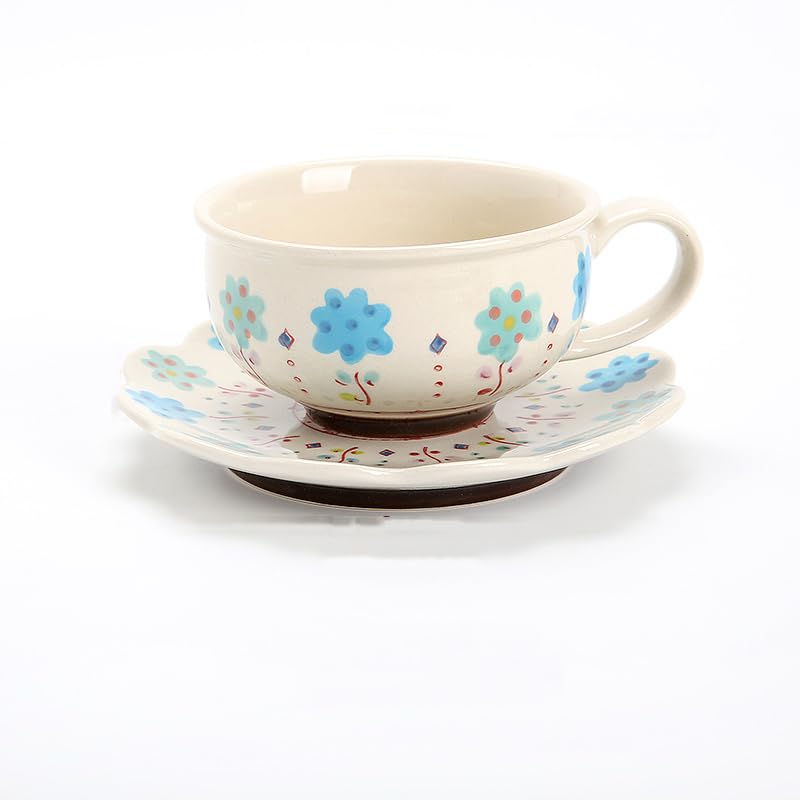 Set di tazze e piattini da caffè e tè in ceramica Set di tazze da caffè e piattini in ceramica blu piatto per tazza da latte e succo regali di compleanno per ufficio e casa