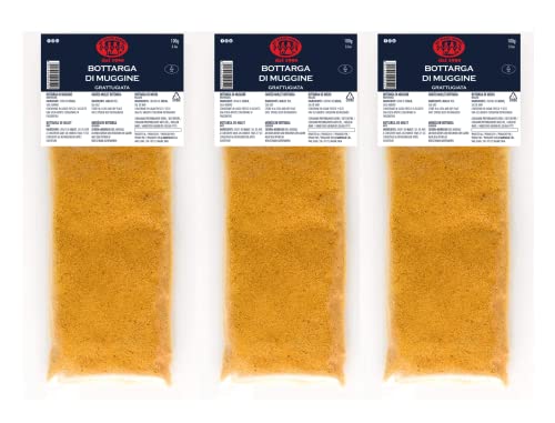 Geriebene Meeräsche Bottarga Su Tianu Sardu - 3 Packungen mit 100g - Handgefertigt in Sardinien, Italien - Kaviar des Mittelmeers - Sardische Handwerksproduktion Kosher