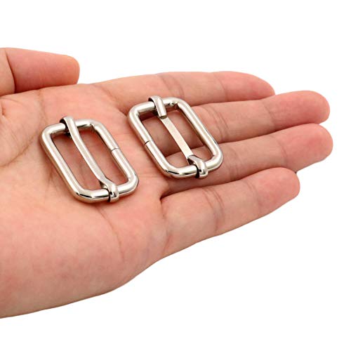 BIKICOCO Metal Slide Adjuster Buckle Tri-Glides with Movable Center Bar, for Straps, 1 x 0.6 Inch, Silver, Pack of 30