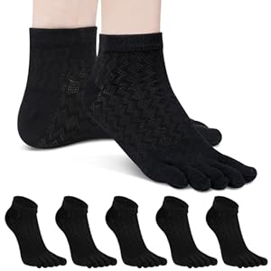 MOAMUN 5 Pairs Chaussettes Pour Femmes Avec Cinq Doigts Pour Les Filles, Chaussettes Tout-aller Pour Dames, Chaussettes Tout-aller En Coton, Taille Basse 39-44 (noir)