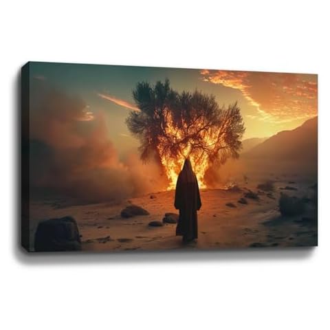 BOHU ARTS Christian Wall Art Jesus God Canvas Art Burning Bush Painting For Livingroom Decor Office Bedroom Decoration Cover