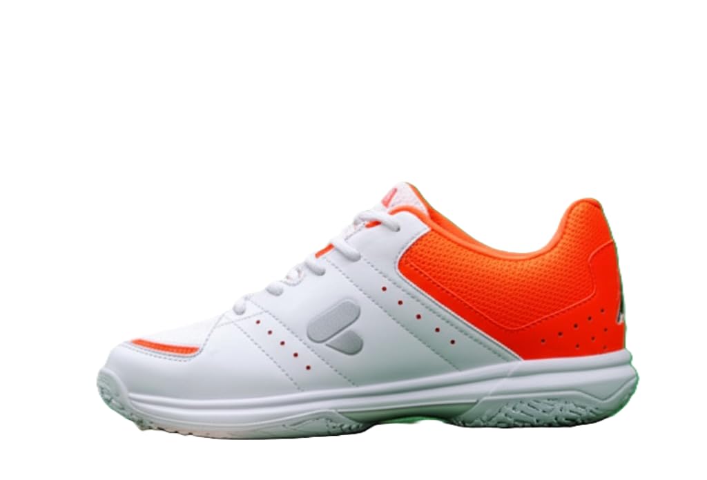 VantaCush Professional Badminton Shoes | Non-Marking Sole | Ideal for Badminton, Pickleball, Squash,Table Tennis,Volleyball | White and Orange, Comfort Cushioning | With Shoe bag | With Extra Pairs of laces-image-46