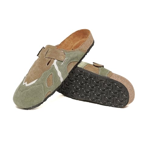 Image of Retro Xstream Suede Cork Clogs Olive Green Tan Comfort Footwear for Men|Size 9