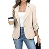 ELLEVEN Women’s Ruched 3/4 Sleeve Blazers, Lightweight Slim Fit Jackets with Padded Shoulder for Business Casual