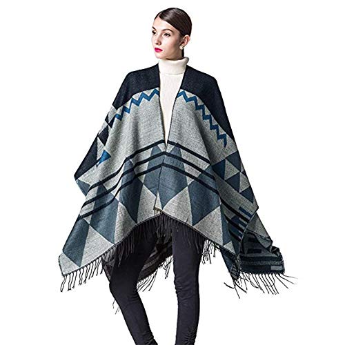 YIKOO Damen Poncho Gr. Einheitsgröße, blau