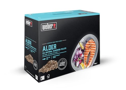 Weber Pellets de Bois Granulés SmokeFire - Pellets Goût Bois d'Aulne, Idéal pour Poisson - Boîte de 8 kg - Combustible BBQ - 100% Naturel, Bois Durable...