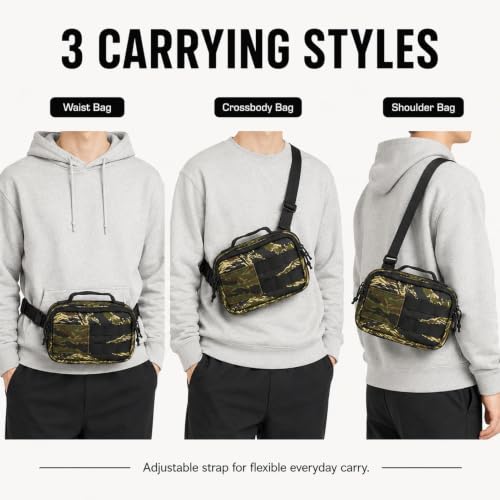 Bolso EDC de hombro tipo riñonera cruzada compacta con camuflaje Tiger Stripe 7