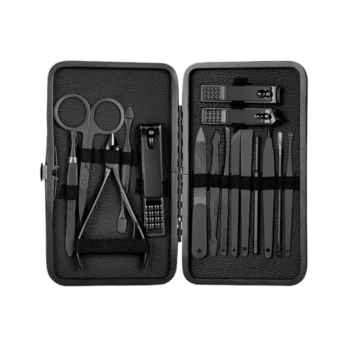 Coupe-ongles en acier inoxydable noir coffret cadeau de soin complet 16 pièces