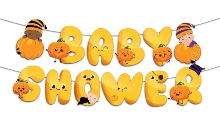 Atpata Funky Little Pumpkin Theme Baby Shower Decorations | Paper Cardstock Banner & Hanging Swirl Danglers | Pumpkin Party Supplies for Baby Coming Soon Celebration 1
