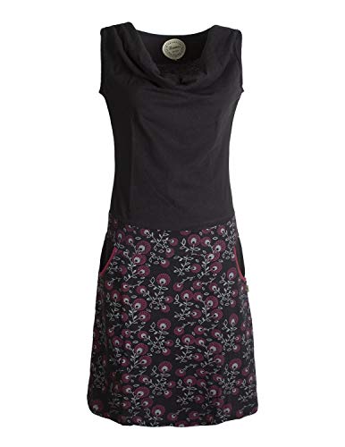 Vishes - Alternative Bekleidung - Damen Baumwoll-Kleid, Blumen-Muster, Wasserfall-Kragen und Taschen schwarz 42