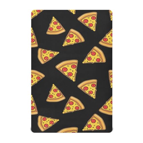 Image of Pizza Black Fitted Crib Sheet for Boys Girls Baby Breathable Crib Bedding Set for Toddler Bed Mattress,52 X 28 in