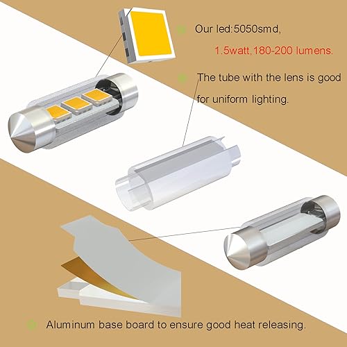 Festoon 6418 6411 LED Bulb 38mm 4.5Watt C5W LED Bombillas Blanco Cálido 3000k Pack 6 miniatura 6