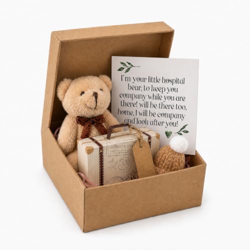 PHIOMUUE Worry Bear Hug in a Box Tiny Pocket Bear Gift - Miniature Hospital Support Bear with Inspirational Card A Little Pocket Bear Hug Positive Gift for Women Men Valentines Day Christmas