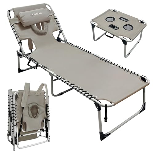 WKFAMOUT Backpack Sun Tanning Chair with Face Hole & Beach Table, 5-Position Adjustable Folding Lounge Chair Outdoor for Lawn Patio Garden