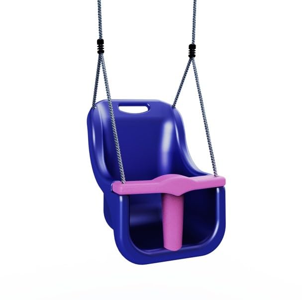 Limited Addition Rebo Two Tone Baby Swing Seat- Blue with Pink T-Bar | OutdoorToys | Soft-touch Ropes, Removable T-Bar, Rope Length 150cm, Fits Most Makes of Swing Frame and Climbing Frame