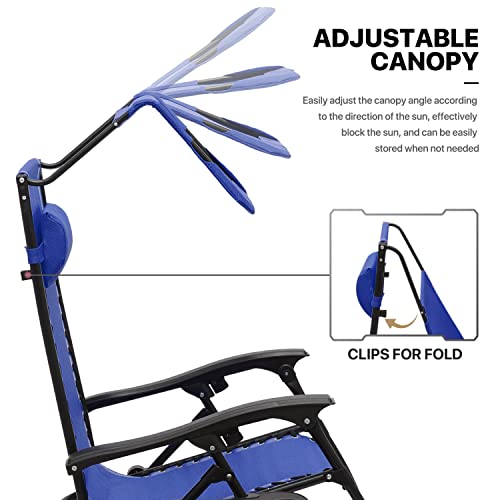 Monibloom 2 Pieces Lounge Outdoor Patio Beach Yard Garden Sun Shade Chair With Utility Tray Cup Holder, 330Lbs Capacity, Blue #TOP5