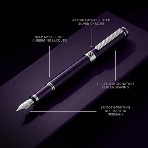Image of Scriveiner Luxury Fountain Pen - Aubergine, Schmidt Gilded Nib (Fine), Converter, Best Pen Gift Set for Men & Women, Professional, Executive, Office, Nice Pens
