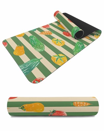 Debedcor Heat Proof Table Pads Waterproof Decorative, Rustic Vegetable Non-Slip Table Countertop Protector, Pastoral Tomato Cucumber Green Stripes Insulation Mat for Kitchen Room, 40 x 12 Inches