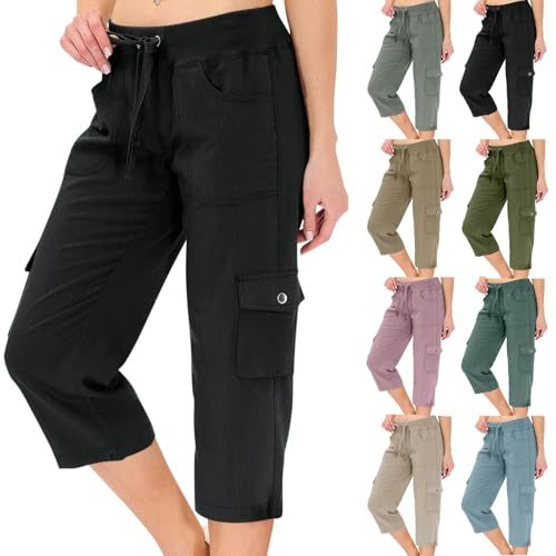 Cargo Capris for Women with Pockets Outdoor Quick Dry Hiking Pants Lightweight Summer Casual Drawstring Capri Pants4