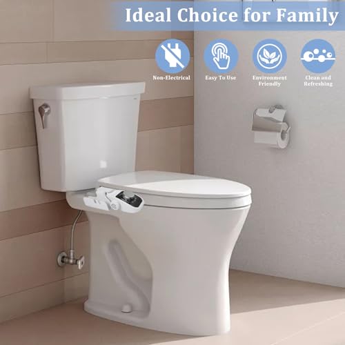 Bidet Einsatz für Toilette, Nichtelektrisch Schlankes Bidet Mit Doppeldüse Front- und Heckwäsche, Einstellbarer Wasserdruck für Männer und Frauen Wash