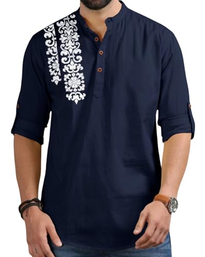 Image of FINIVO FASHION Men's Regular Fit Cotton Blend Kurta Shirt | Full Sleeve Ethnic Shirt with Mandarin Collar and Button Placket | Casual Kurta for Daily and Traditional Use