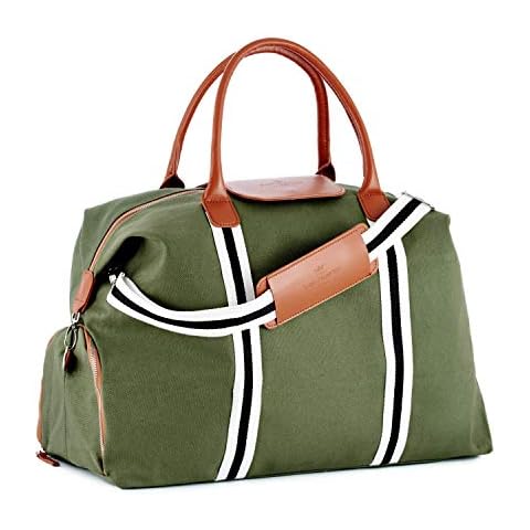 Saint Maniero Design Reisetasche Weekender Sporttasche Schultertasche Dufflebag atmungsaktiv Fitnesstasche Vintage Tasche Gross Reisegepäck Sportbag Freizeittasche Segeltuchtasche (Oliv-Grün, L) Cover