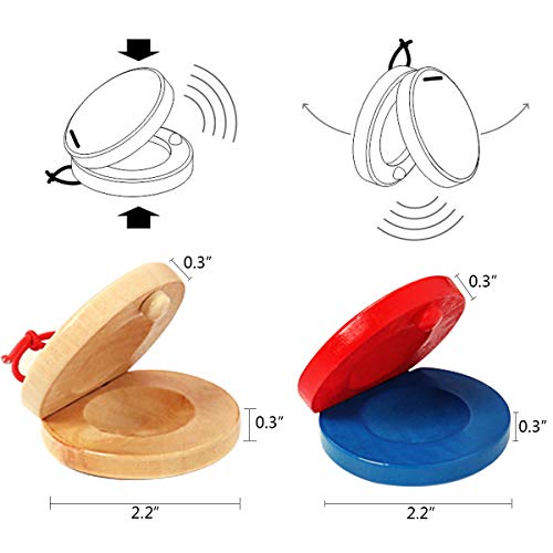 12 Pcs Kids Musical Castanets Instrument, Uspacific Wooden Castanets Percussion, Clap Board Music Educational Toys for Children - Thumbnail 4
