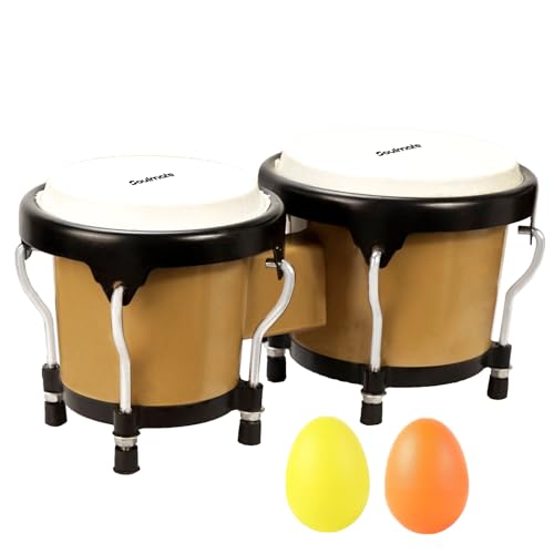 Soulmate Bongo Drums 4” and 5” Set for Kids Beginners Adults Transparent Percussion Bongos Drum with Tuning Wrench,Natural Finish (Brown)