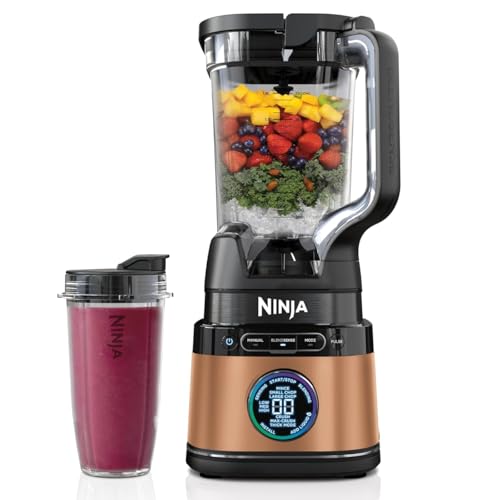 Ninja Detect Power Blender Pro & Single Serve 2-en-1, mixeur 1200W avec récipient 2L, 1 gobelets individuel, mixeur pour smoothies et boissons glacées, hachage de légumes, Noir & Cuivre, TB301EUCP