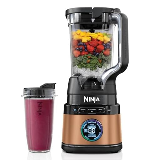 Ninja Detect Power Blender Pro & Single Serve 2-en-1, mixeur 1200W avec récipient 2L, 1 gobelets individuel, mixeur pour smoothies et boissons glacées, hachage de légumes, Noir & Cuivre, TB301EUCP