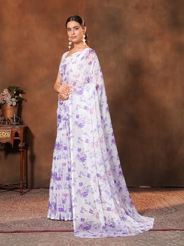 Image of Garden Vareli Floral Print Chiffon Saree