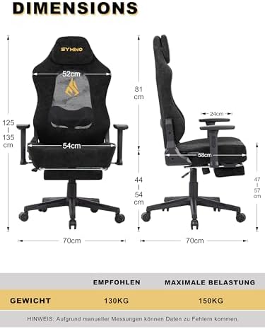 3. Bild von Gaming Stuhl mit Atmungsaktive Ausgeschnittene Rückenlehne, Ergonomisch PC-Stuhl Wippfunktion von 12°, Gaming Sessel mit 3D-Lendenwirbelstütze, Vintage-PU-Leder 90-155°, Schwarz