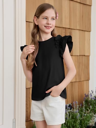 Image of Haloumoning Girls T Shirts Double Layer Ruffle Short Sleeve Kids Summer Crewneck Tunic Tee Tops 5-14 Years