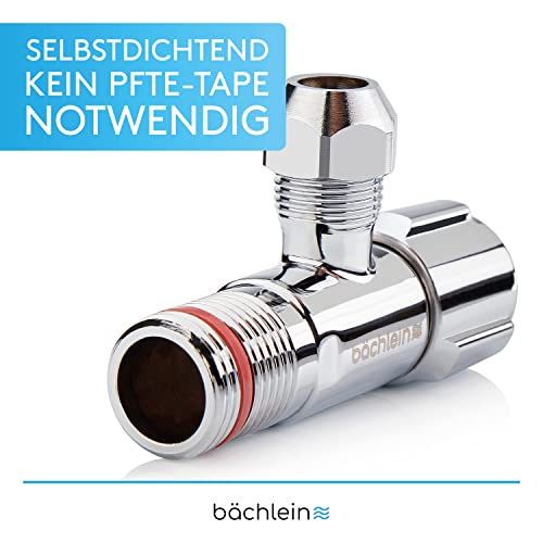 Bächlein Universal Eckventil selbstdichtend [2er Set], 1/2 Zoll Eckregulierventil für Kalt- und Warmwasserleitungen mit klassischem Schraubverschluss