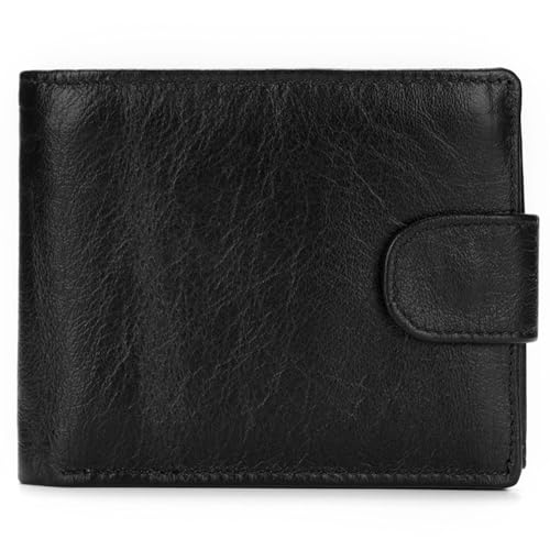 Genuine Leather Wallets for Men RFID Blocking Bifold Wallet Small Soft Large Capacity ID Window Card Case with Zip Coin Pocket(black)