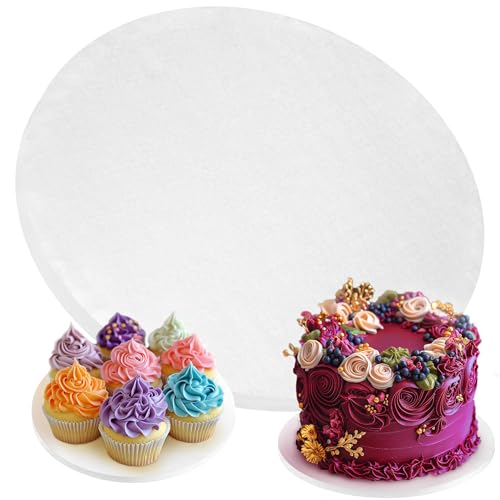 PixiPy Tabla para Tartas - 8 pulgadas / 20 cm, Redonda, Blanca - Bandeja de Cartón para Tambor - Base para Exhibición de Tartas en Niveles - Círculo Inferior Grueso