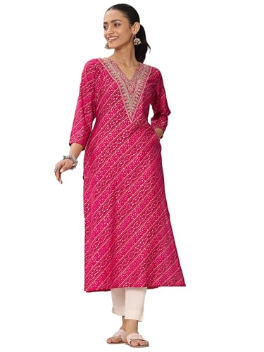 Image of Libas Printed Silk Blend Straight Kurta