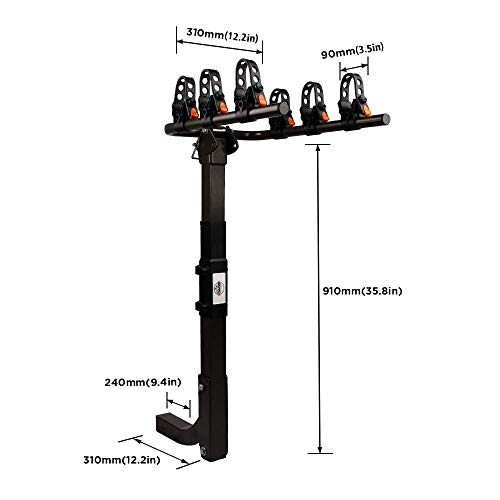 ZESUPER 3-Bike Rack Deluxe Locking Heavy Duty Bicycle Carrier for Cars, SUVS, Trucks, Vans and Minivans with a 2'' Hitch Receiver Rack Hitch Mount