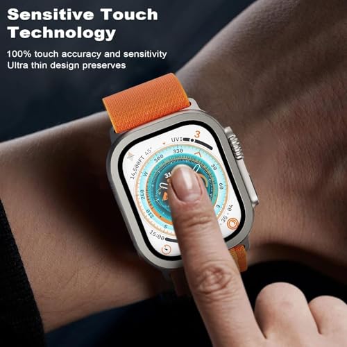 Image of Screen Protector for Apple Watch Ultra 3 / Ultra 2 / Ultra 1 (49mm), 9H Tempered Glass with Titanium Alloy Frame, Touch Sensitive, Lightweight Full Protection, 2 Pack[Titanium]