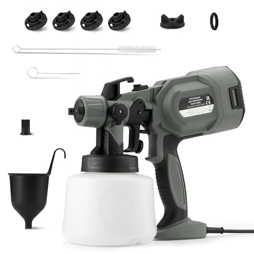 Amazon Basics Pistolet Pulvérisateur Électrique 700W avec Réservoir de 1.200ml, 4 Buses et 3 Modes de Pulvérisation, pour Intérieur et Extérieur, Gris