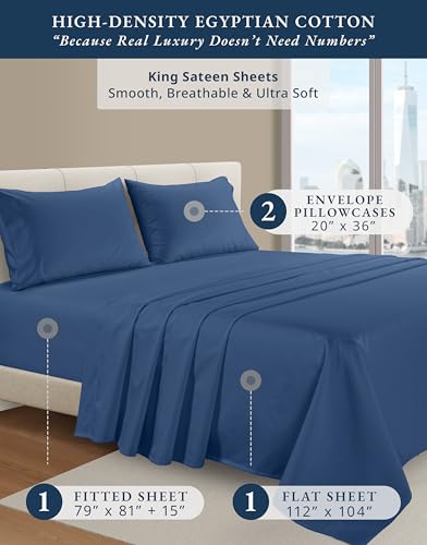 Image of LANE LINEN Black King Size Sheets 100% Egyptian Cotton Sateen - Set Sail | Deep King Sheets For Thick Mattress - 4-Piece Set, For A Luxurious Night's Sleep, For Guests And Everyday Use,