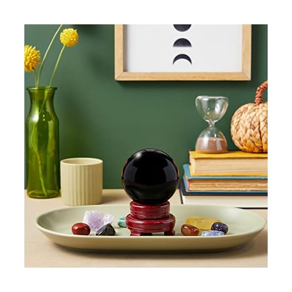 Hochwertige Schwarze Kristallkugel von Juvale - Mit Holzsockel - Ideal für Meditation, Feng Shui, zur Dekoration… – Bild 3