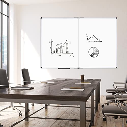Viz-Pro Large Dry Erase White Board/Magnetic Foldable Whiteboard, 60 X 36 Inches, Silver Aluminium Frame #TOP5