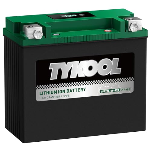Image of TYKOOL LFP20L-BS-STD Lithium Battery, Replaces YTX20L-BS 65989-97C, 480CCA 8Ah Fits for Motorcycle ATV UTV PWC, Compatible with Harley Davidson Softail Fat Boy V-Rod Heritage Classic, Digital Readout