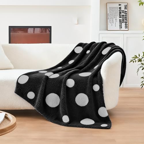 Image of CozeCube Reversible Knitted Throw Blanket, Black White Polka Dot, 50 inchx60 inch