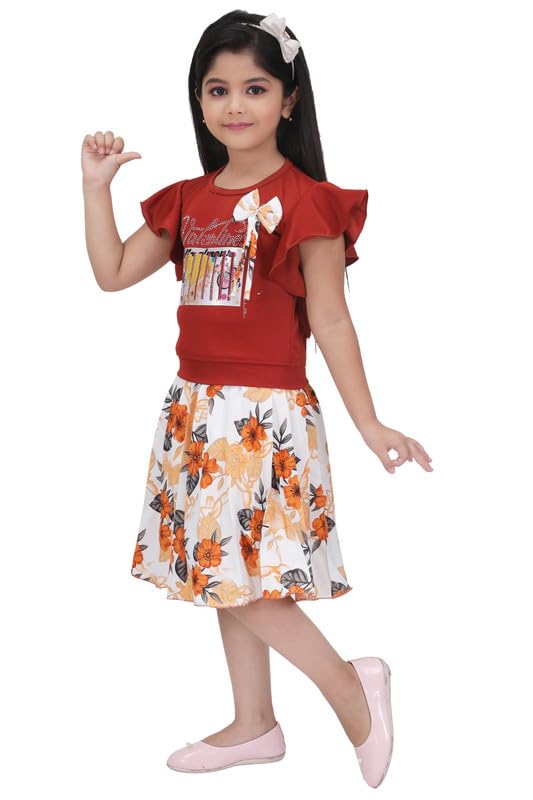 Image of SAIMINA Dresses Girls Regular Fit Printed Casual, Dailywear and Festivewear Cotton Dress Set