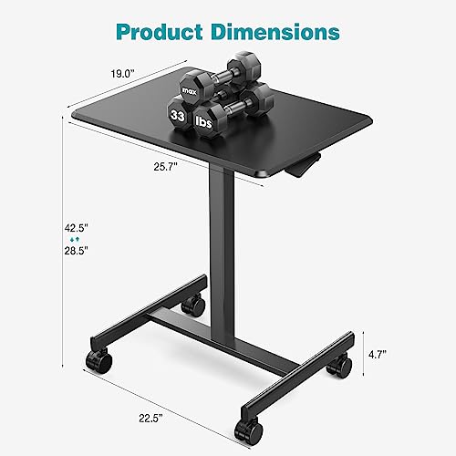 Image of DUMOS Mobile Rolling Desk with Wheels Adjustable Height Small Standing Desks Portable Laptop PC Table Computer Workstation for Home Office Small Space Modern Black