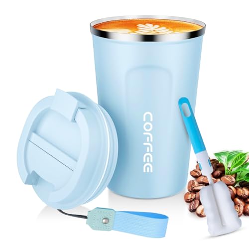 Catálogo de Termo azul los mejores 10. 46 VASA NAMA 510 ml/18 oz Taza Termo de Café de Acero Inoxidable 304 con Tapa, Vaso Térmico para Café con Cuerda y Cepillo, Taza de Vacío para Bebidas Frías y Calientes (Azul)